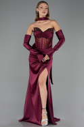 Long Cherry Colored Satin Evening Dress ABU6616