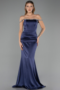 Long Navy Blue Satin Mermaid Prom Dress ABU6608