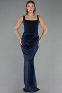 Long Navy Blue Satin Prom Gown ABU5990