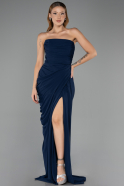Long Navy Blue Chiffon Evening Dress ABU6589