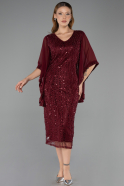 Midi Burgundy Beaded Plus Size Cocktail Dress ABK2693