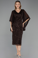Midi Brown Beaded Plus Size Cocktail Dress ABK2693
