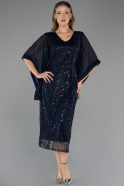 Midi Navy Blue Beaded Plus Size Cocktail Dress ABK2693
