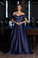 Long Navy Blue Satin Evening Dress ABU6617