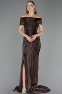 Long Brown Chiffon Formal Plus Size Dress ABU6604