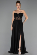 Long Black Chiffon Plus Size Evening Dress ABU6383