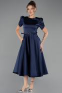 Midi Navy Blue Satin Party Dress ABK2699