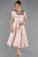 Midi Powder Color Satin Party Dress ABK2699