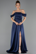 Long Navy Blue Satin Evening Dress ABU6638