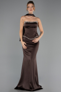 Long Brown Satin Evening Dress ABU6655