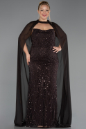 Long Brown Beaded Plus Size Evening Dress ABU6545