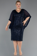 Midi Navy Blue Beaded Plus Size Cocktail Dress ABK2693