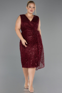 Midi Burgundy Beaded Plus Size Cocktail Dress ABK2698