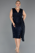 Midi Navy Blue Beaded Plus Size Cocktail Dress ABK2698