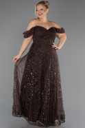 Long Brown Beaded Formal Plus Size Dress ABU6347