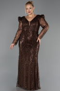Long Brown Beaded Plus Size Evening Gown ABU6661