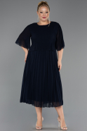 Midi Navy Blue Chiffon Plus Size Evening Dress ABK2677