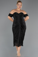Midi Black Chiffon Plus Size Cocktail Dress ABK2701