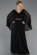 Long Black Stony Plus Size Evening Dress ABU6653