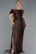 Long Brown Chiffon Formal Plus Size Dress ABU6604