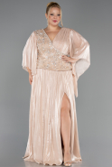 Long Beige Chiffon Plus Size Evening Gown ABU6619