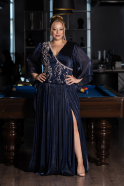 Long Navy Blue Chiffon Plus Size Evening Gown ABU6619