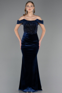 Long Navy Blue Velvet Evening Dress ABU6664