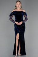 Long Navy Blue Velvet Evening Dress ABU6668