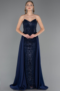 Long Navy Blue Beaded Evening Dress ABU6673