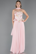 Long Powder Color Chiffon Evening Dress ABU6665