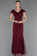 Long Burgundy Beaded Plus Size Evening Dress ABU6672
