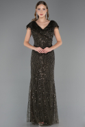 Long Olive Drab Beaded Plus Size Evening Dress ABU6672