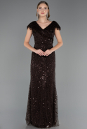 Long Brown Beaded Plus Size Evening Dress ABU6672