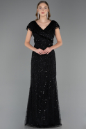 Long Black Beaded Plus Size Evening Dress ABU6672