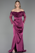 Long Plum Satin Plus Size Evening Dress ABU5831