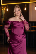 Long Plum Satin Plus Size Evening Dress ABU6667