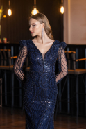 Long Navy Blue Beaded Evening Dress ABU6660