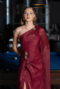 Long Burgundy Chiffon Evening Dress ABU6675