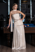 Long Beige Chiffon Evening Dress ABU6681