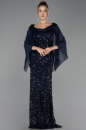 Long Navy Blue Plus Size Evening Gown ABU6687