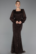 Long Brown Beaded Plus Size Evening Dress ABU6292