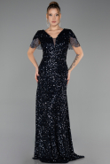 Long Navy Blue Scaly Plus Size Evening Dress ABU6688