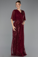Long Burgundy Beaded Plus Size Evening Dress ABU6689