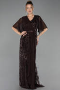 Long Brown Beaded Plus Size Evening Dress ABU6689