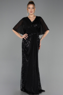 Long Black Beaded Plus Size Evening Dress ABU6689