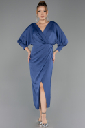 Midi Indigo Satin Plus Size Cocktail Dress ABK2709