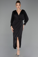 Midi Black Satin Plus Size Cocktail Dress ABK2709