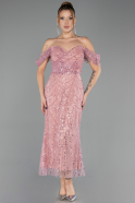 Midi Powder Color Beaded Party Dress ABK2705
