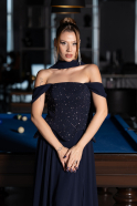 Long Navy Blue Chiffon Evening Dress ABU6390