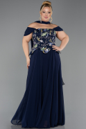 Long Navy Blue Chiffon Plus Size Evening Dress ABU6717